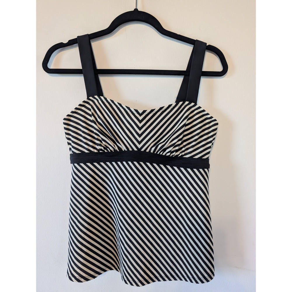 Athleta Womens Tankini Top Size 34 B/C Cup Black Stripe Swimsuit Pin Up Athletic